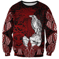 Raven and Serpent Norse Mythology Sweatshirt Red and White Viking Line Art