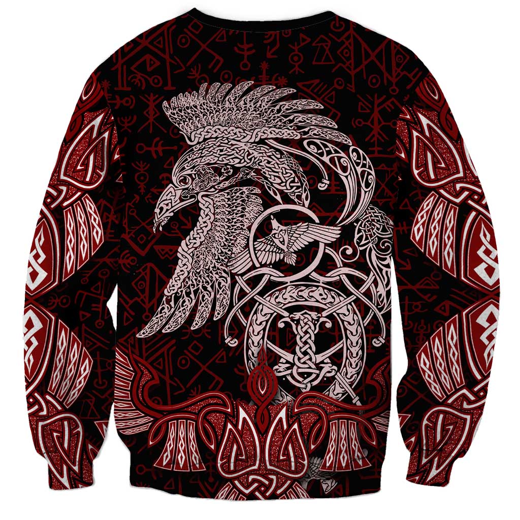 Raven and Serpent Norse Mythology Sweatshirt Red and White Viking Line Art