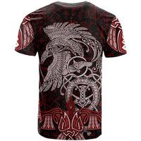 Raven and Serpent Norse Mythology T Shirt Red and White Viking Line Art