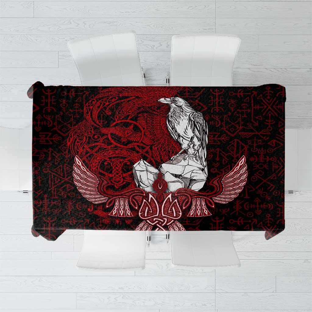 Raven and Serpent Norse Mythology Tablecloth Red and White Viking Line Art