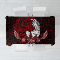 Raven and Serpent Norse Mythology Tablecloth Red and White Viking Line Art