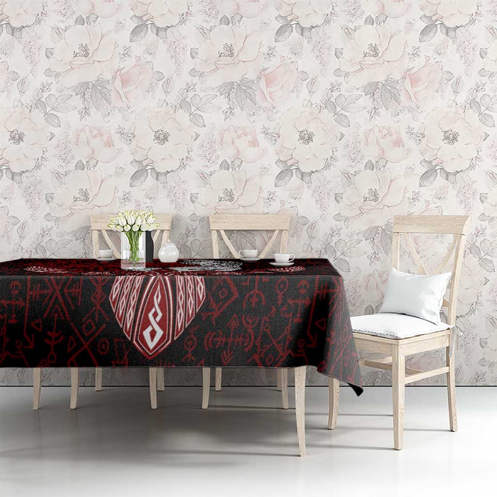 Raven and Serpent Norse Mythology Tablecloth Red and White Viking Line Art