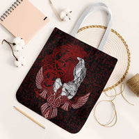 Raven and Serpent Norse Mythology Tote Bag Red and White Viking Line Art