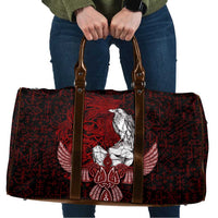 Raven and Serpent Norse Mythology Travel Bag Red and White Viking Line Art