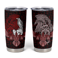 Raven and Serpent Norse Mythology Tumbler Cup Red and White Viking Line Art