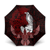 Raven and Serpent Norse Mythology Umbrella Red and White Viking Line Art