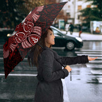 Raven and Serpent Norse Mythology Umbrella Red and White Viking Line Art
