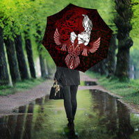 Raven and Serpent Norse Mythology Umbrella Red and White Viking Line Art
