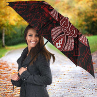 Raven and Serpent Norse Mythology Umbrella Red and White Viking Line Art