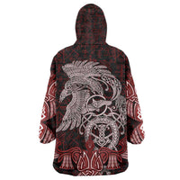 Raven and Serpent Norse Mythology Wearable Blanket Hoodie Red and White Viking Line Art