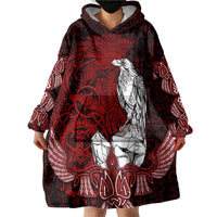 Raven and Serpent Norse Mythology Wearable Blanket Hoodie Red and White Viking Line Art