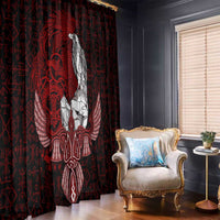 Raven and Serpent Norse Mythology Window Curtain Red and White Viking Line Art
