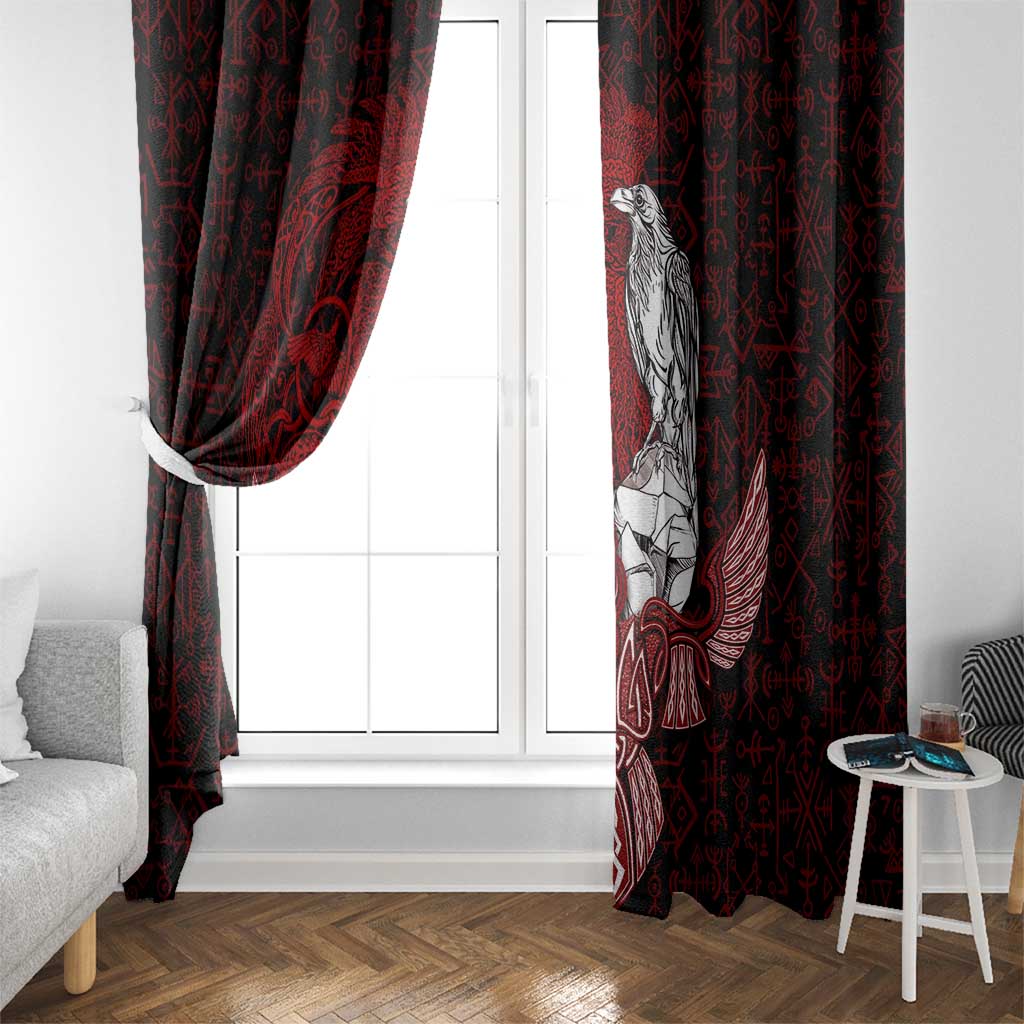 Raven and Serpent Norse Mythology Window Curtain Red and White Viking Line Art