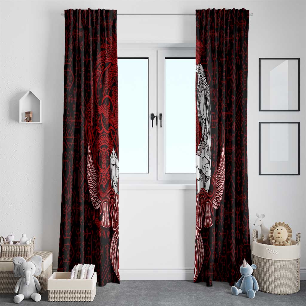 Raven and Serpent Norse Mythology Window Curtain Red and White Viking Line Art