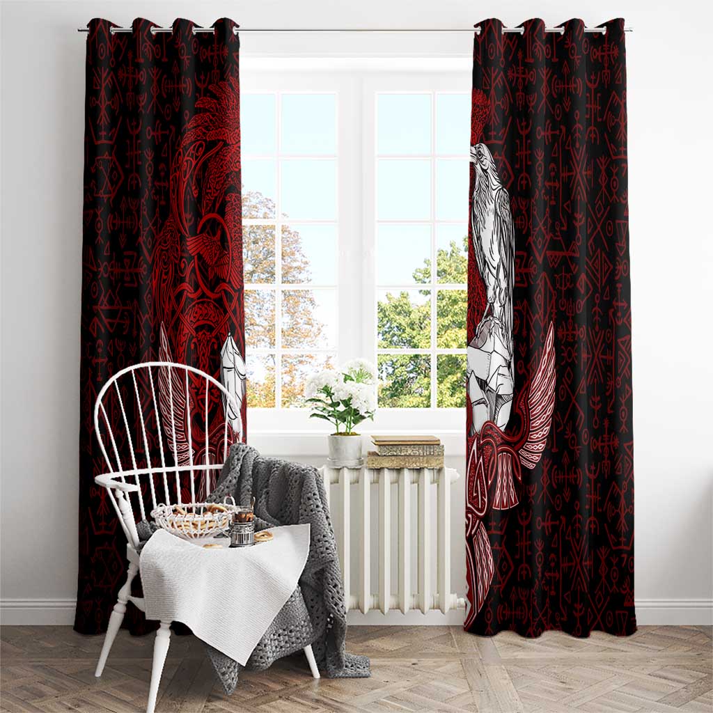 Raven and Serpent Norse Mythology Window Curtain Red and White Viking Line Art