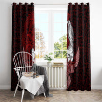 Raven and Serpent Norse Mythology Window Curtain Red and White Viking Line Art