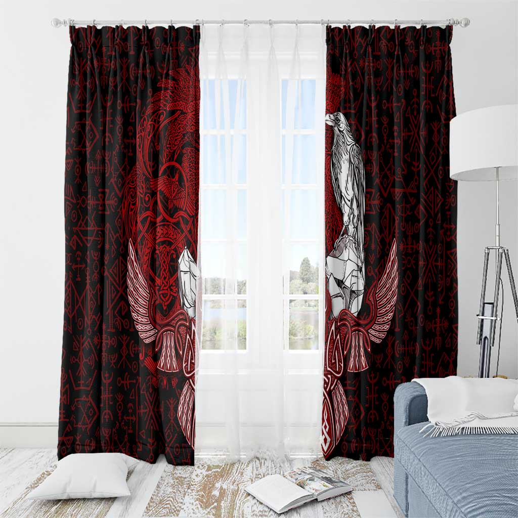 Raven and Serpent Norse Mythology Window Curtain Red and White Viking Line Art