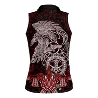 Raven and Serpent Norse Mythology Women Sleeveless Polo Shirt Red and White Viking Line Art