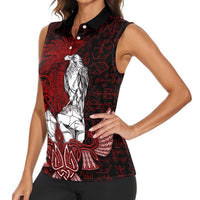 Raven and Serpent Norse Mythology Women Sleeveless Polo Shirt Red and White Viking Line Art