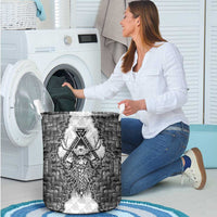 Odin and Skull Warrior Norse Mythology Laundry Basket Viking Black and White Engraved Stone Art