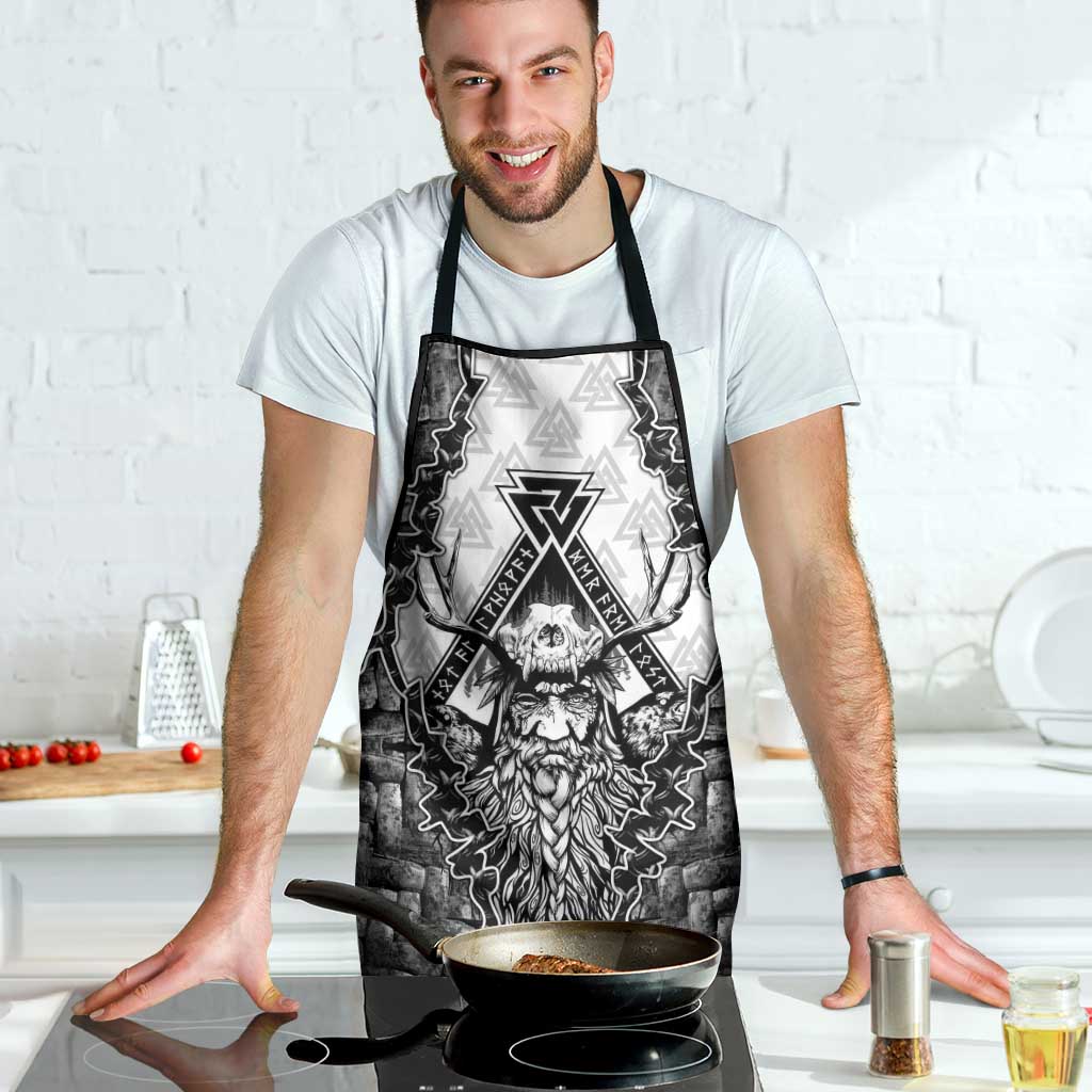 Odin and Skull Warrior Norse Mythology Apron Viking Black and White Engraved Stone Art