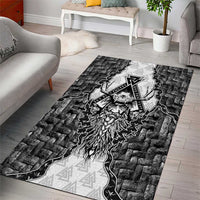 Odin and Skull Warrior Norse Mythology Area Rug Viking Black and White Engraved Stone Art