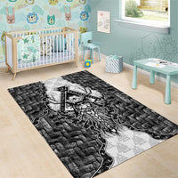 Odin and Skull Warrior Norse Mythology Area Rug Viking Black and White Engraved Stone Art