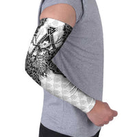 Odin and Skull Warrior Norse Mythology Arm Sleeves Viking Black and White Engraved Stone Art