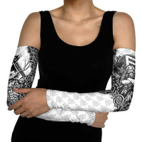 Odin and Skull Warrior Norse Mythology Arm Sleeves Viking Black and White Engraved Stone Art