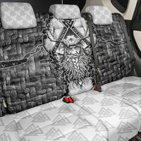 Odin and Skull Warrior Norse Mythology Back Car Seat Cover Viking Black and White Engraved Stone Art