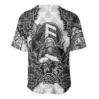 Odin and Skull Warrior Norse Mythology Baseball Jersey Viking Black and White Engraved Stone Art