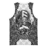 Odin and Skull Warrior Norse Mythology Basketball Jersey Viking Black and White Engraved Stone Art