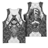 Odin and Skull Warrior Norse Mythology Basketball Jersey Viking Black and White Engraved Stone Art