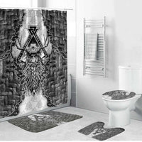 Odin and Skull Warrior Norse Mythology Bathroom Set Viking Black and White Engraved Stone Art