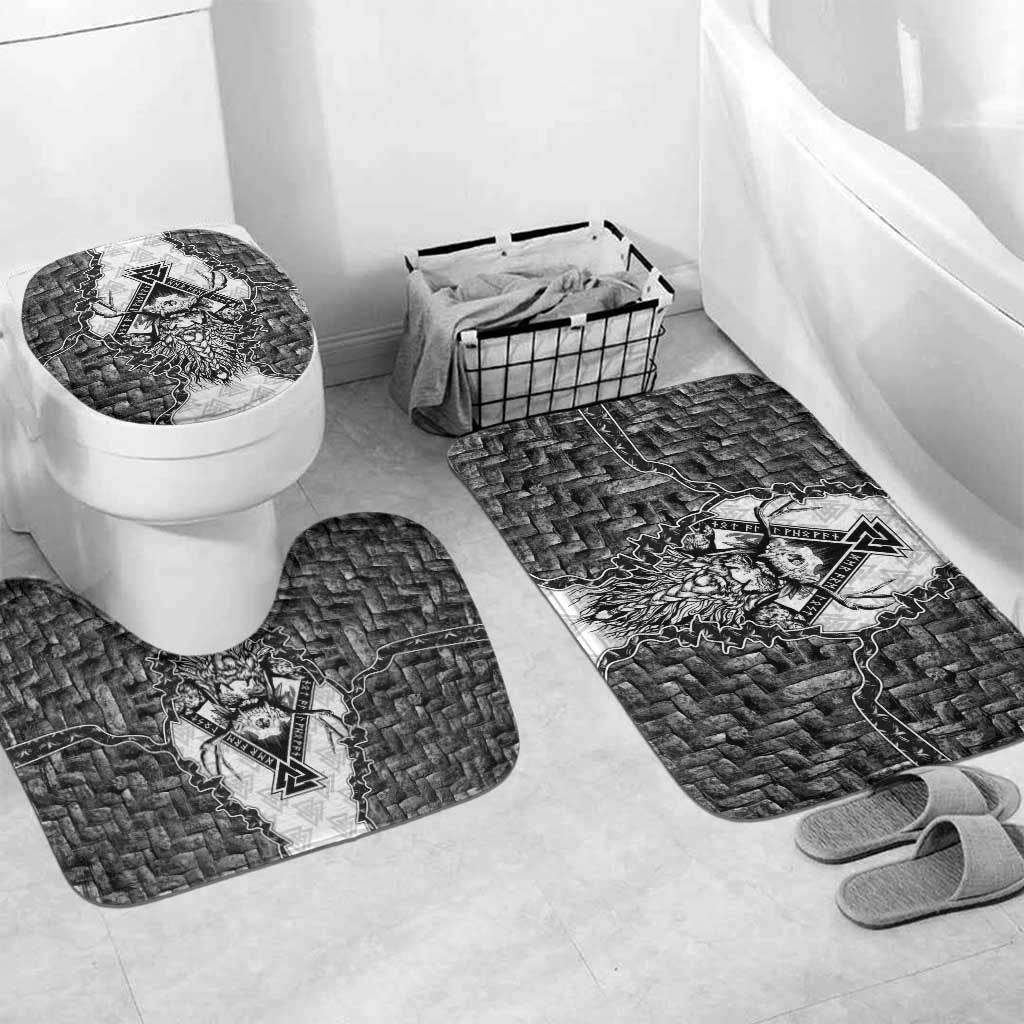 Odin and Skull Warrior Norse Mythology Bathroom Set Viking Black and White Engraved Stone Art