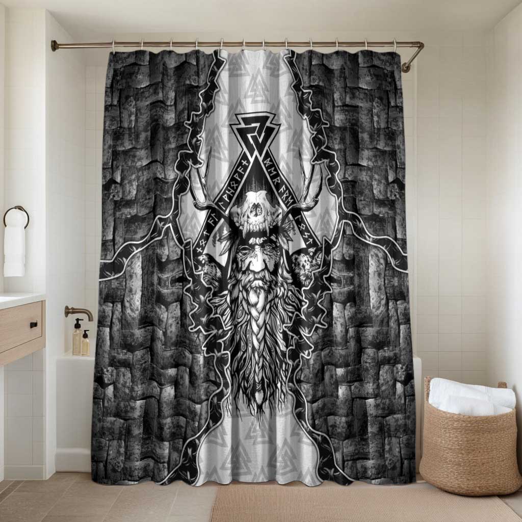 Odin and Skull Warrior Norse Mythology Bathroom Set Viking Black and White Engraved Stone Art