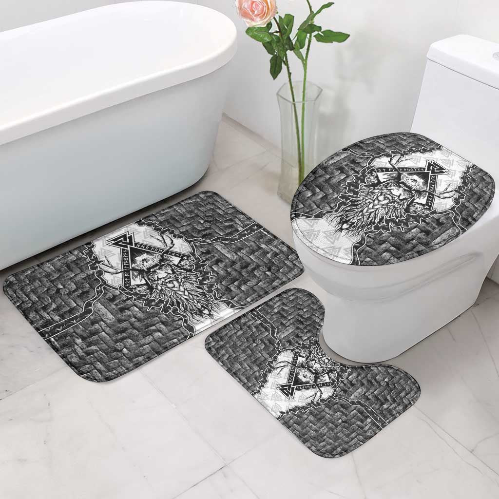 Odin and Skull Warrior Norse Mythology Bathroom Set Viking Black and White Engraved Stone Art