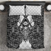 Odin and Skull Warrior Norse Mythology Bedding Set Viking Black and White Engraved Stone Art