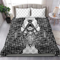 Odin and Skull Warrior Norse Mythology Bedding Set Viking Black and White Engraved Stone Art