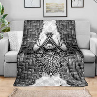 Odin and Skull Warrior Norse Mythology Blanket Viking Black and White Engraved Stone Art