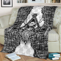 Odin and Skull Warrior Norse Mythology Blanket Viking Black and White Engraved Stone Art