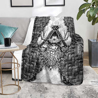 Odin and Skull Warrior Norse Mythology Blanket Viking Black and White Engraved Stone Art