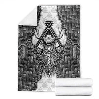 Odin and Skull Warrior Norse Mythology Blanket Viking Black and White Engraved Stone Art