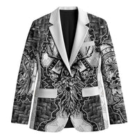Odin and Skull Warrior Norse Mythology Blazer Viking Black and White Engraved Stone Art