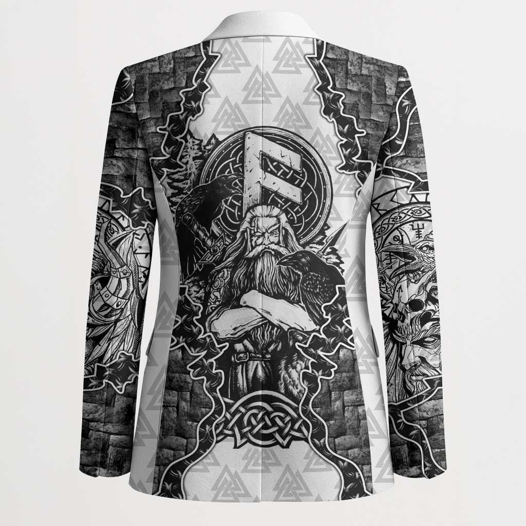 Odin and Skull Warrior Norse Mythology Blazer Viking Black and White Engraved Stone Art