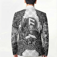 Odin and Skull Warrior Norse Mythology Blazer Viking Black and White Engraved Stone Art