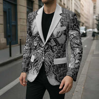 Odin and Skull Warrior Norse Mythology Blazer Viking Black and White Engraved Stone Art