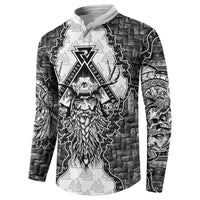 Odin and Skull Warrior Norse Mythology Button Sweatshirt Viking Black and White Engraved Stone Art