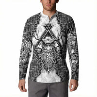 Odin and Skull Warrior Norse Mythology Button Sweatshirt Viking Black and White Engraved Stone Art