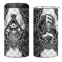 Odin and Skull Warrior Norse Mythology 4 in 1 Can Cooler Tumbler Viking Black and White Engraved Stone Art